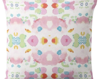 OUTDOOR Spiegel Aquarell Dekokissen / Bezug Quadrat und Lendenkissen, Pink & Grün Abstrakt Modern / Bunt / Preppy Print