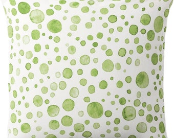 Green Bubbles Throw Pillow Cover, Abstract Watercolor Print