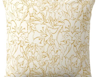 Abstract Floral Square and Lumbar Throw Pillows or Covers, Ivory/Ochre Botanical Print