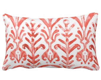 Watercolor Print Throw Pillow or Cover, Coral/White 14 x 20" Lumbar Pillows or Covers, Red/Orange/Pink, Ikat/Tribal/Boho Print