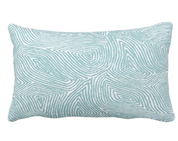 OUTDOOR Sulcata Geo Throw Pillow/Cover, Aqua & White 14 x 20" Lumbar Pillows/Covers, Blue/Green Abstract Geometric/Lines/Waves Print/Pattern