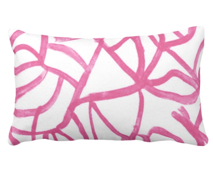 Abstract Print Throw Pillow or Cover, White/Magenta 12 x 20" Lumbar Pillows/Covers Painted Bright Pink Abstract/Geometric/Modern/Lines Art
