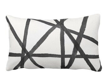 OUTDOOR Hand-Painted Lines Throw Pillow or Cover, Charcoal/White 14 x 20" Lumbar Pillows/Covers Gray/Black Stripe/Striped/Channels Print