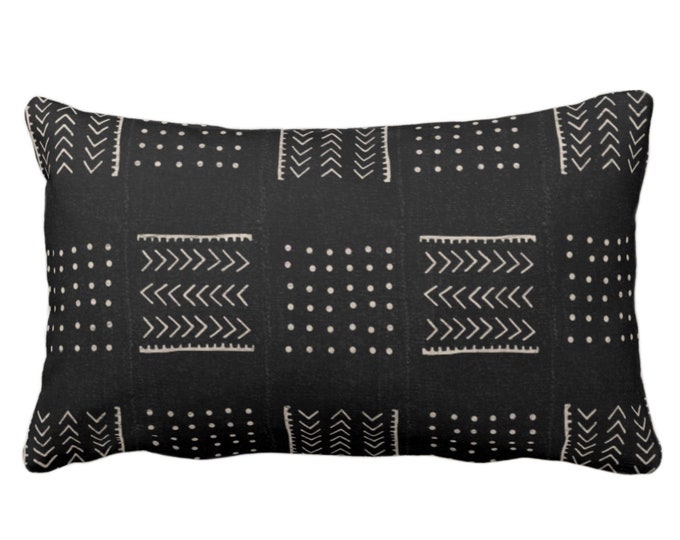 Mud Cloth Printed Throw Pillow or Cover, Arrows/Dots Black/Off-White Arrows Print 12 x 20" Lumbar Pillows/Covers, Mudcloth/Tribal/Geometric