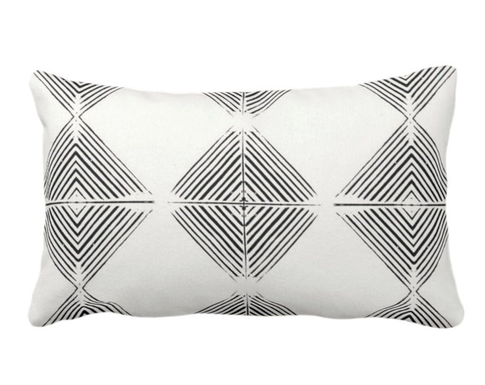 OUTDOOR Tribal Diamond Geometric Throw Pillow or Cover, Black/Off-White Print 14 x 20" Lumbar Pillows/Covers, Geo/Lines/Triangles/Modern