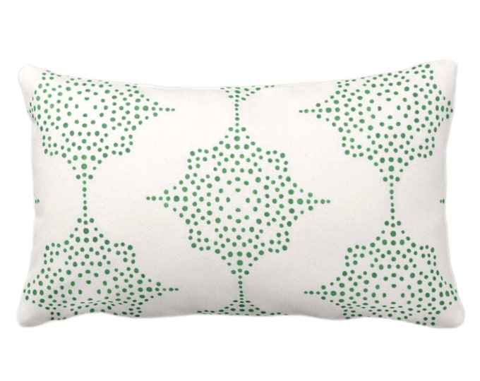 OUTDOOR Block Print Stars Throw Pillow or Cover, Emerald & Ivory 14 x 20" Lumbar Pillows/Covers, Green Blockprint/Batik/Geometric/Tribal