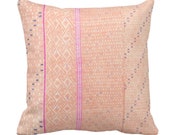 Chinese Wedding Blanket Printed Throw Pillow or Cover, Peach 14, 16, 18, 20 quot Sq Pillows or Covers, Thai Embroidered, Pink