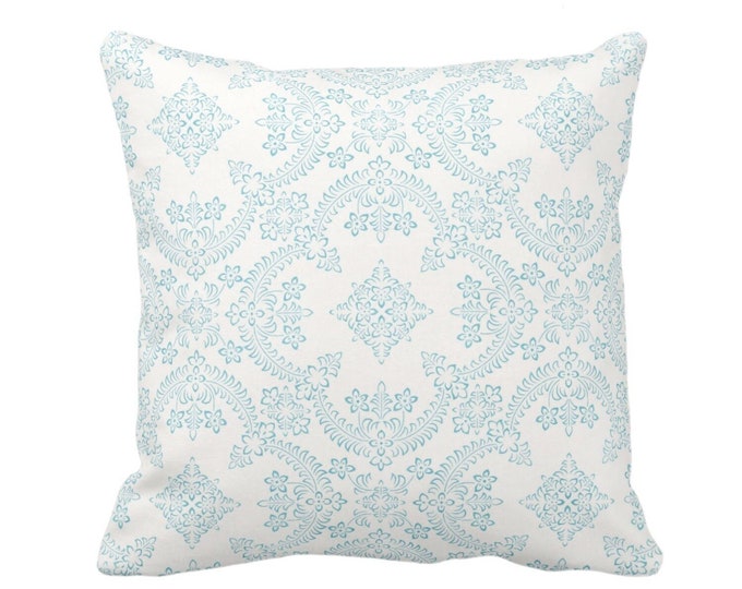 PAIR of 16" Priano Tile Print Throw Pillow Covers, 2x Seaglass/White Dusty Aqua Floral/Geometric/Trellis Pattern