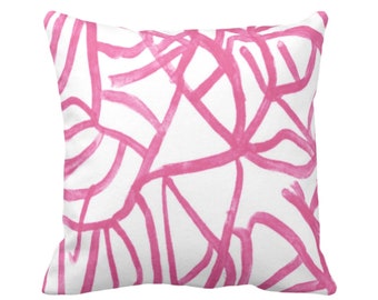 OUTDOOR Abstract Lines Throw Pillow Cover, Bright Pink Geometric Print