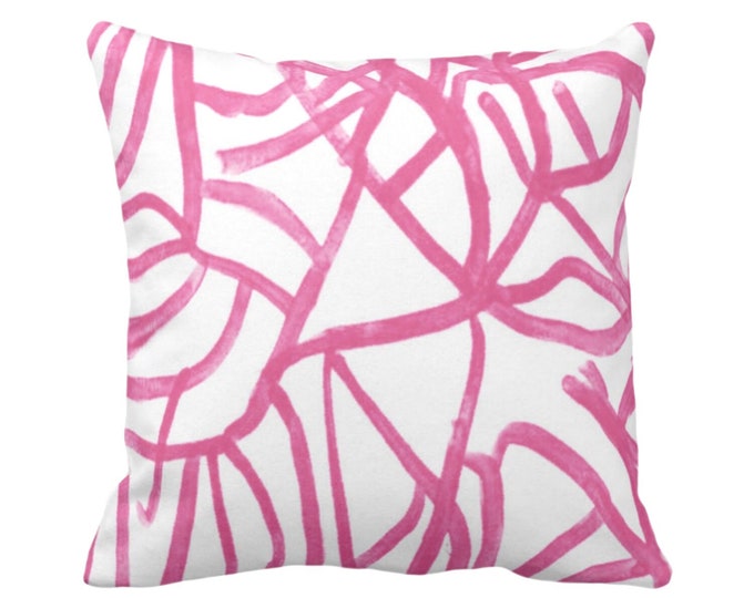 OUTDOOR Abstract Throw Pillow or Cover, White/Magenta 16, 18, 20, 26" Sq Pillows/Covers Bright Pink Painted Modern/Lines/Geometric Print