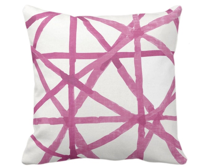OUTDOOR Watercolor Geo Throw Pillow/Cover, White/Bright Pink 14, 16, 18, 20, 26" Sq Pillows/Covers Painted/Modern/Lines/Geometric Print
