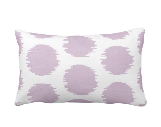 OUTDOOR Ikat Dot Throw Pillow or Cover, Lavender/White 14 x 20" Lumbar Pillows/Covers, Light Purple Dots/Spots/Circles/Polka Print/Pattern