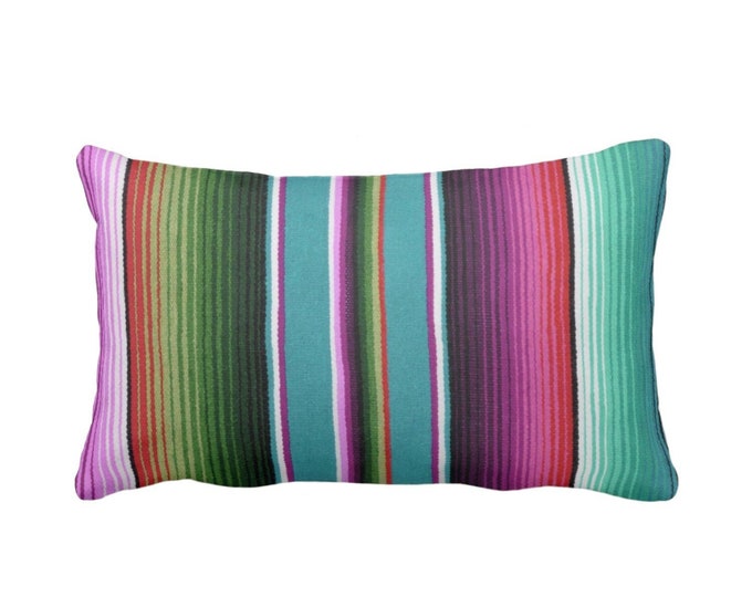 OUTDOOR Serape Stripe Throw Pillow or Cover, Printed Mexican Blanket 14 x 20" Lumbar Pillows or Covers, Rainbow/Colorful/Stripes/Striped