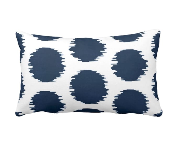 Ikat Dot Print Throw Pillow or Cover, Navy/White 12 x 20" Lumbar Pillows or Covers, Blue Dots/Spots/Circles/Geometric/Geo/Large/Boho Pattern