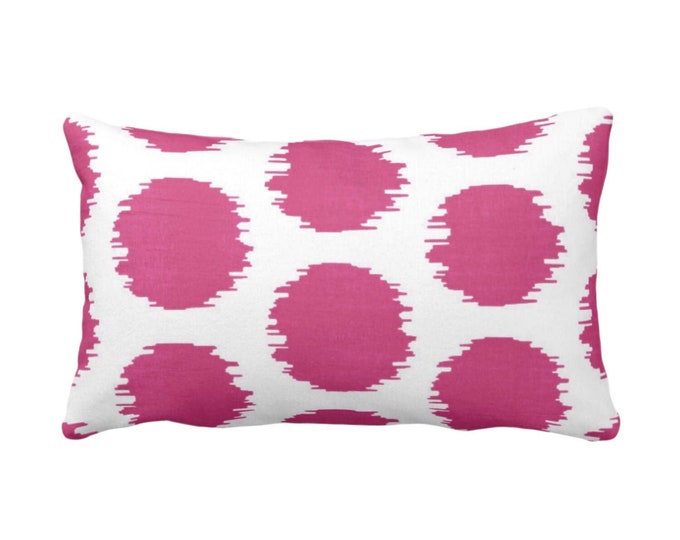 Ikat Dot Throw Pillow or Cover, Magenta/White 12 x 20" Lumbar Pillows or Covers, Scribble/Dots/Spots/Spot/Circles/Polka/Dotted Print/Pattern