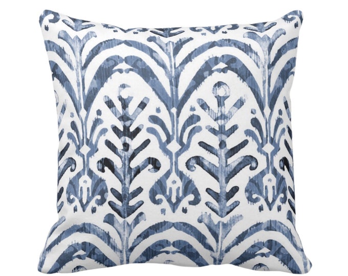Watercolor Print Throw Pillow or Cover, Navy Blue/White 16, 18, 20, 22 or 26" Sq Pillows or Covers, Hand-Dyed Effect, Dark Dusty Slate Ikat