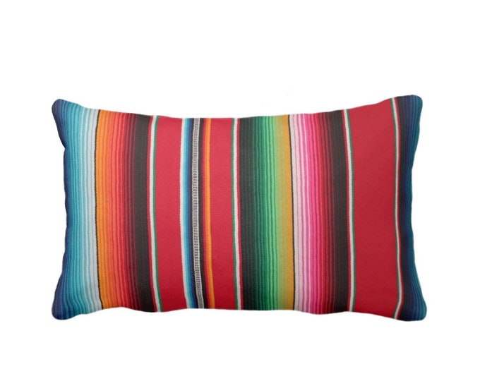 Serape Stripe Throw Pillow or Cover, Printed Mexican Blanket 12 x 20" Lumbar Pillows or Covers, Rainbow/Colorful/Stripes/Striped
