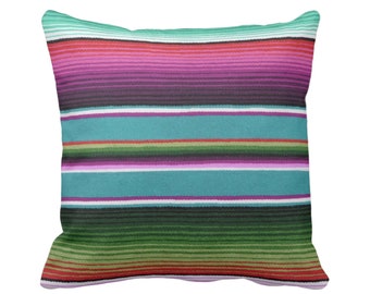Serape Stripe Throw Pillow or Cover, Printed Mexican Blanket/Rug 18 or 22" Sq Pillows or Covers, Rainbow/Colorful/Stripes/Striped