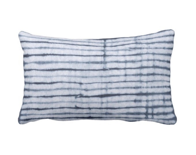 Indigo Stripe Lumbar Throw Pillow or Cover, Navy Blue Print 12 x 20" Pillows or Covers, Folds/Stripes/Lines/Geometric/Shibori Pattern