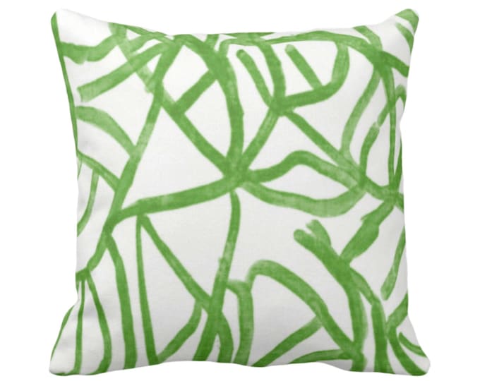 OUTDOOR Abstract Throw Pillow or Cover, White/Lime 14, 16, 18, 20, 26" Sq Pillows/Covers, Hand Painted Bright Green Modern/Geometric Print