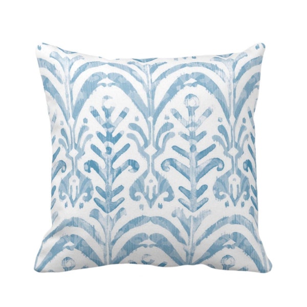 Watercolor Print Throw Pillow or Cover, Dusty Blue/White 16, 18, 20, 22, 26" Sq Pillows/Covers, Hand-Dyed Effect, Light/Sky/Turquoise Ikat
