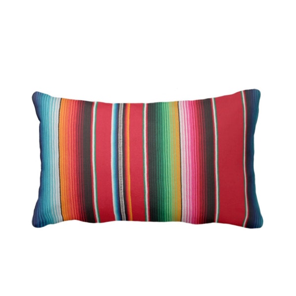 OUTDOOR Serape Stripe Throw Pillow or Cover, Printed Mexican Blanket 14 x 20" Lumbar Pillows or Covers, Rainbow/Colorful/Stripes/Striped