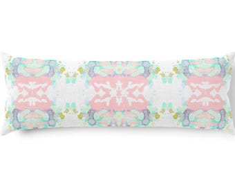 Watercolor Abstract 20x54" Lumbar Pillow, Modern Pastel Print