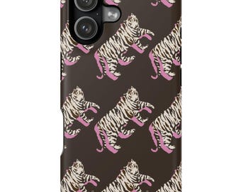 Tigers iPhone Case: Dark Brown & Pink Animal Print, Protective Cover