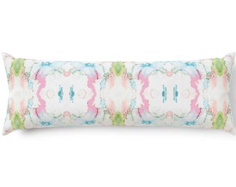 Watercolor Abstract 20x54" Lumbar Throw Pillow, Pink, Blue, Green