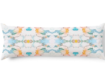 Watercolor Abstract 20x54" Lumbar Throw Pillow, Modern Colorful Print