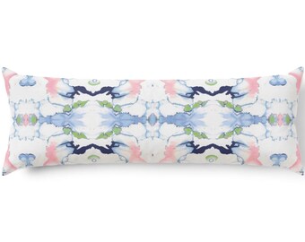 Watercolor 20x54" Lumbar Pillow, Pink & Blue Abstract Print