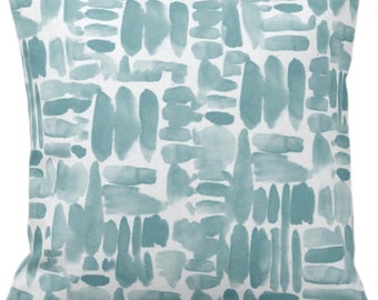 Lagoon Blue Brush Strokes Throw Pillow Cover, Abstract Print