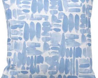 OUTDOOR Ocean Blue Brush Strokes Throw Pillow Cover, Modern Abstract Print