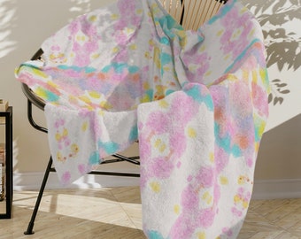Mirrored Watercolor Silky/Minky Throw Blanket, 3 Sizes; 30x40, 50x60, 60x80 Pink & Aqua Blue/Green Abstract Modern/Colorful Velveteen Soft