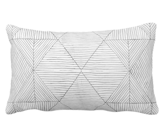 OUTDOOR Fine Line Geo Print Throw Pillow or Cover 14 x 20" Lumbar Pillows/Covers, Charcoal Dark Gray/Grey Tribal Geometric/Diamond/Lines