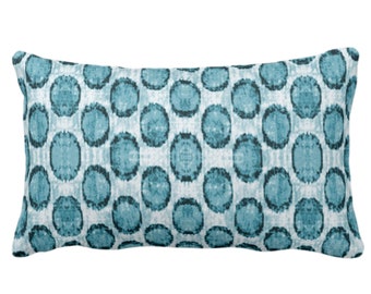 OUTDOOR Ikat Ovals Print Throw Pillow or Cover 14 x 20" Lumba Pillows/Covers, Teal Blue/Green Geometric/Circles/Dots/Dot/Geo/Polka Pattern