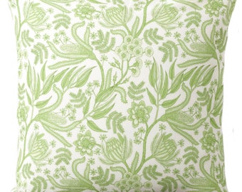 Light Green Toile Throw Pillow Cover, Nature Floral Print