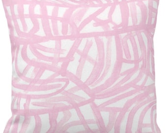 OUTDOOR White and Pink Abstract Print Throw Pillow Cover, Modern Geometric