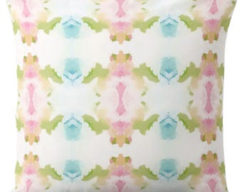 Fodera per cuscino decorativo con motivo astratto ad acquerello, rosa, verde, acquamarina