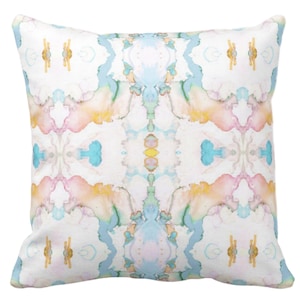 Mirrored Watercolor Throw Pillow/Cover Square and Lumbar Pillows/Covers, Orange/Turquoise/Pink Abstract Modern/Bright/Colorful Print
