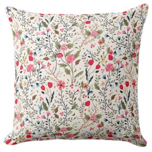 Wildflower Floral Throw Pillow/Cover Square or Lumbar Pillows/Covers, Farmhouse Flowers Colorful/Multicolored Print