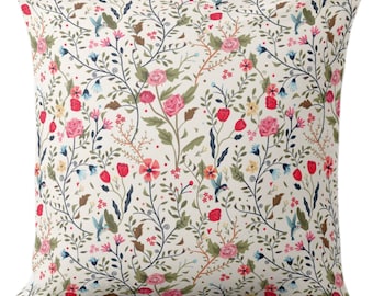 Wildflower Floral Pillow Cover, Multicolored Botanical Print