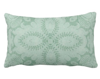 OUTDOOR Nouveau Damask Throw Pillow/Cover, Celadon Green 14 x 20" Lumbar/Oblong Pillows/Covers Dusty Mint, Floral/Batik/Boho/Tribal Pattern