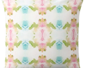 OUTDOOR Mirrored Watercolor Throw Pillow/Cover Square and Lumbar Pillows, Pink/Green/Aqua Abstract Modern/Colorful Print