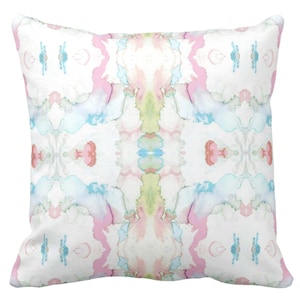 Mirrored Watercolor Throw Pillow/Cover Square and Lumbar Pillows/Covers, Pink/Blue/Green Abstract Modern/Bright/Colorful Print