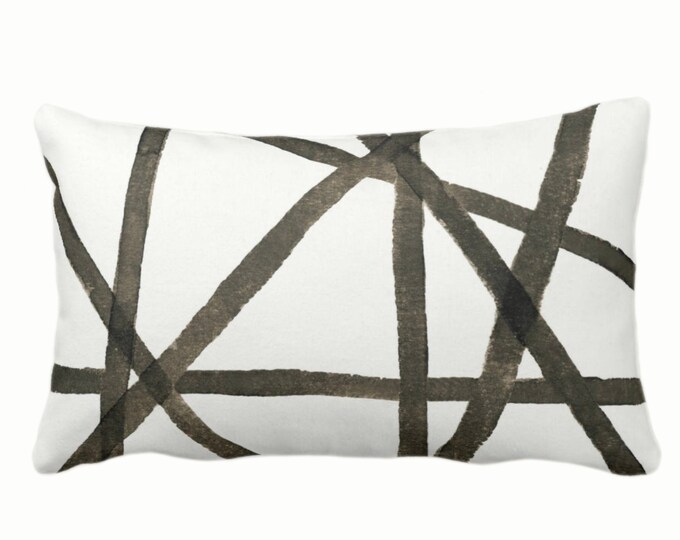 OUTDOOR Hand-Painted Lines Throw Pillow or Cover, Smoky Quartz/Off-White 14 x 20" Lumbar Pillows/Covers Brown Stripe/Striped/Channels Print