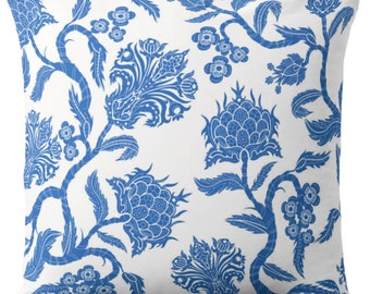 Federa per cuscino in tela botanica blu OUTDOOR, stampa floreale, arredamento per esterni