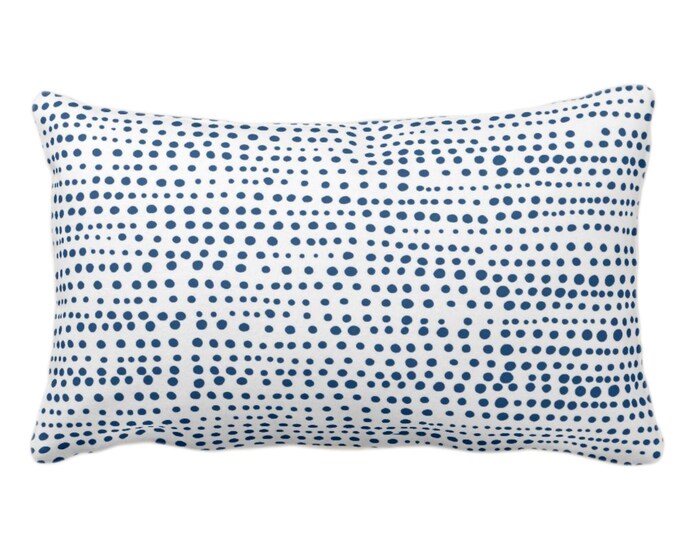 Dot Line Throw Pillow or Cover, Navy Blue/White Print 12 x 20" Lumbar Pillows/Covers, Dots/Lines/Geometric/Abstract/Modern/Farmhouse/Minimal