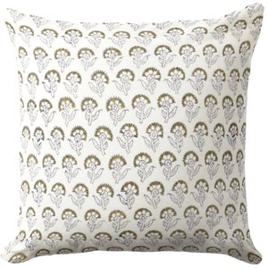 OUTDOOR Block Print Flowers Throw Pillow/Cover Olive/Navy/White Square and Lumbar Pillows Blockprint/Hmong/Boho/Tribal/Floral