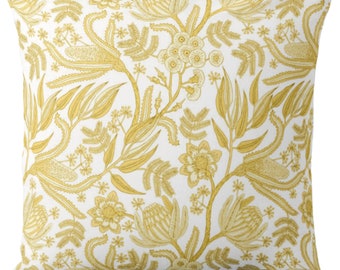 Canary Yellow Floral Throw Pillow Cover, Botanical Print